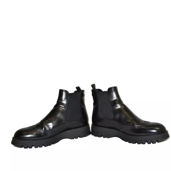 $900 PRADA Leather MOTO BROGUE Wing-Tip Chelsea Boots PLATFORM BLACK 41 (SE29) - Picture 4 of 8